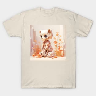 funny preppy skeleton cat sitting on the floor T-Shirt